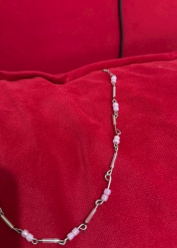 Nakışlı Pembe Zincir Detaylı Midi Kolye - Görsel 2