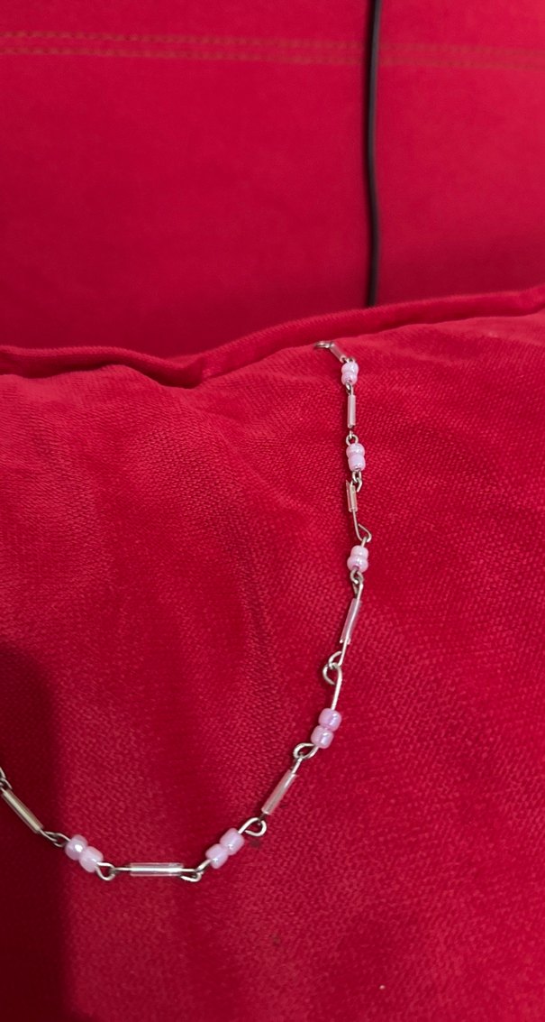 Nakışlı Pembe Zincir Detaylı Midi Kolye - Görsel 2