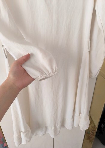 Beyaz Uzun Kollu Midi Keten Tunik - Görsel 2