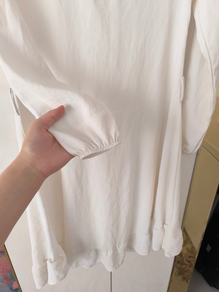 Beyaz Uzun Kollu Midi Keten Tunik - Görsel 2