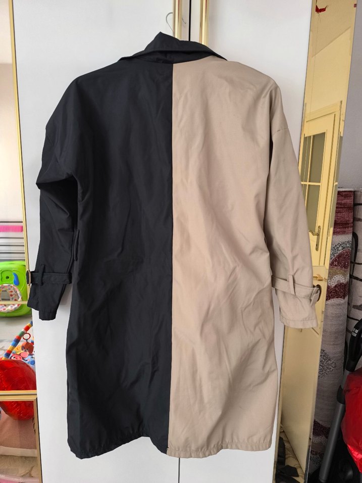 Kadın Bej-Siyah Midi Trençkot - Görsel 2