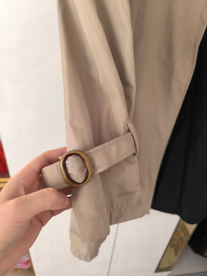 Kadın Bej-Siyah Midi Trençkot - Görsel 3