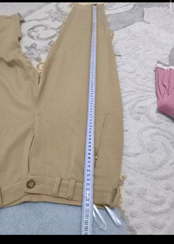 Bej Süet Midi Kumaş Kadın Pantolon - Görsel 6