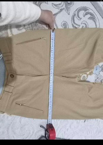 Bej Süet Midi Kumaş Kadın Pantolon - Görsel 5