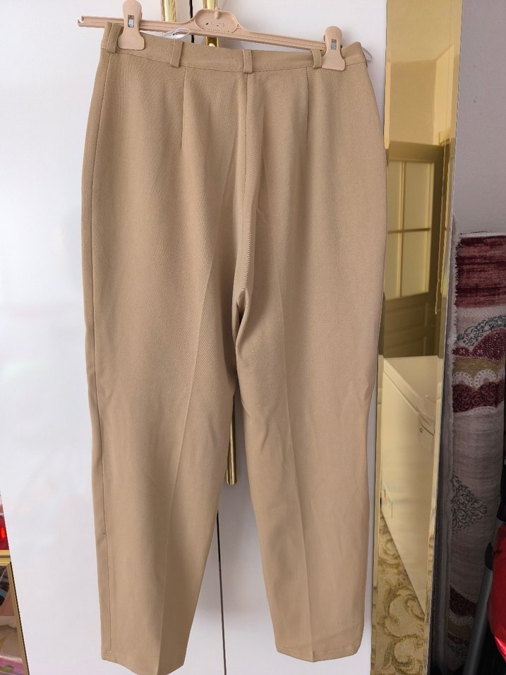 Bej Süet Midi Kumaş Kadın Pantolon - Görsel 2