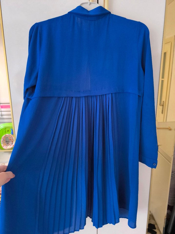 Düğmeli Mavi Keten Uzun Kollu Tunik - Görsel 2