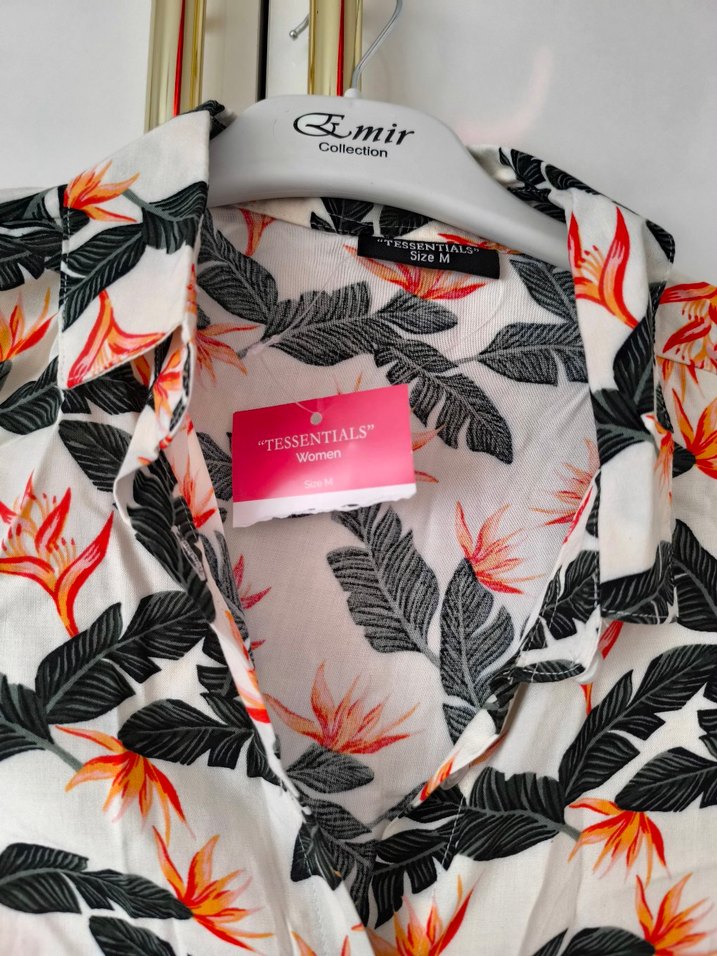 Bohem Beyaz Desenli V Yakalı Rahat Gömlek - Görsel 3