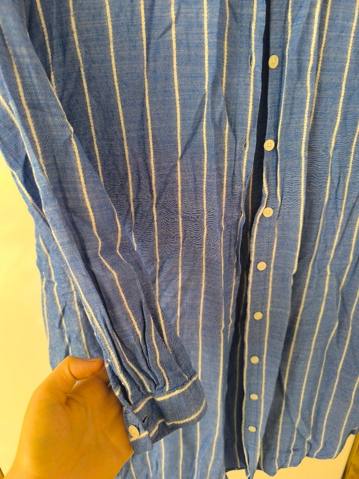 Mavi Çizgili Uzun Kollu Denim Gömlek Elbise - Görsel 2