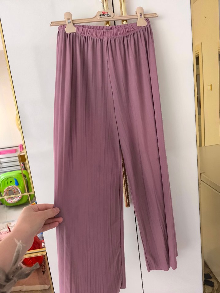 pembe Pilili Kadın Kumaş Pantolon - Görsel 2