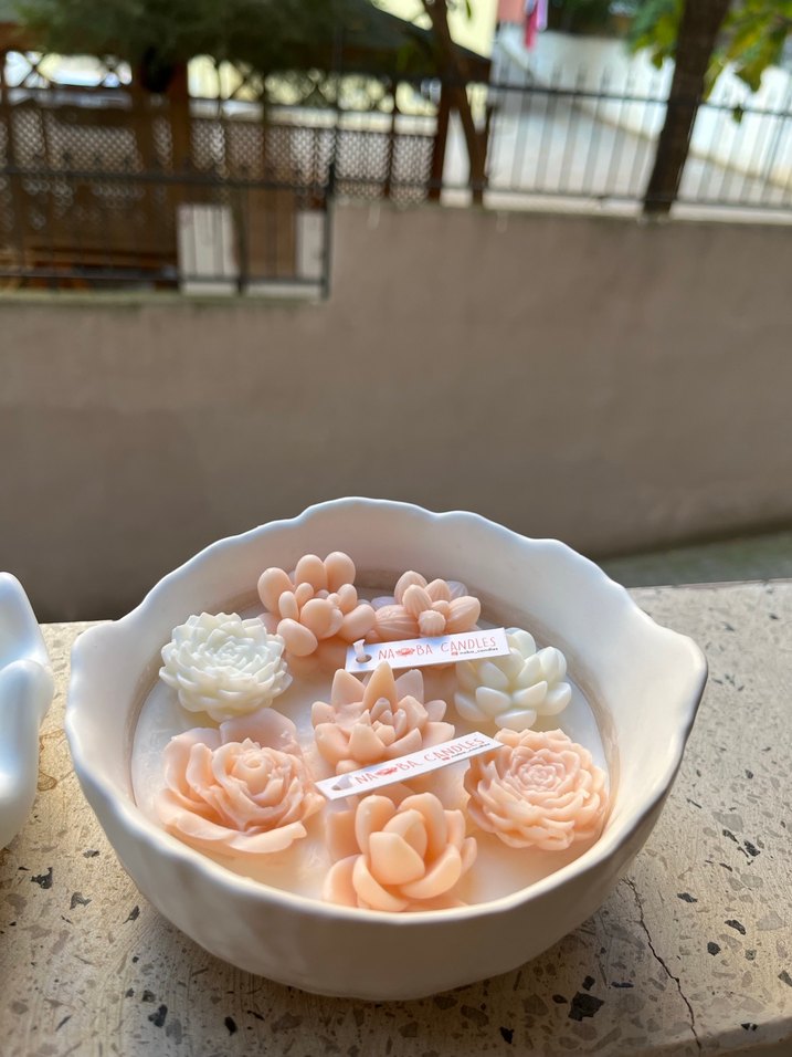 Pastel Renkli Çiçek Şeklinde Mum Seti - Görsel 2