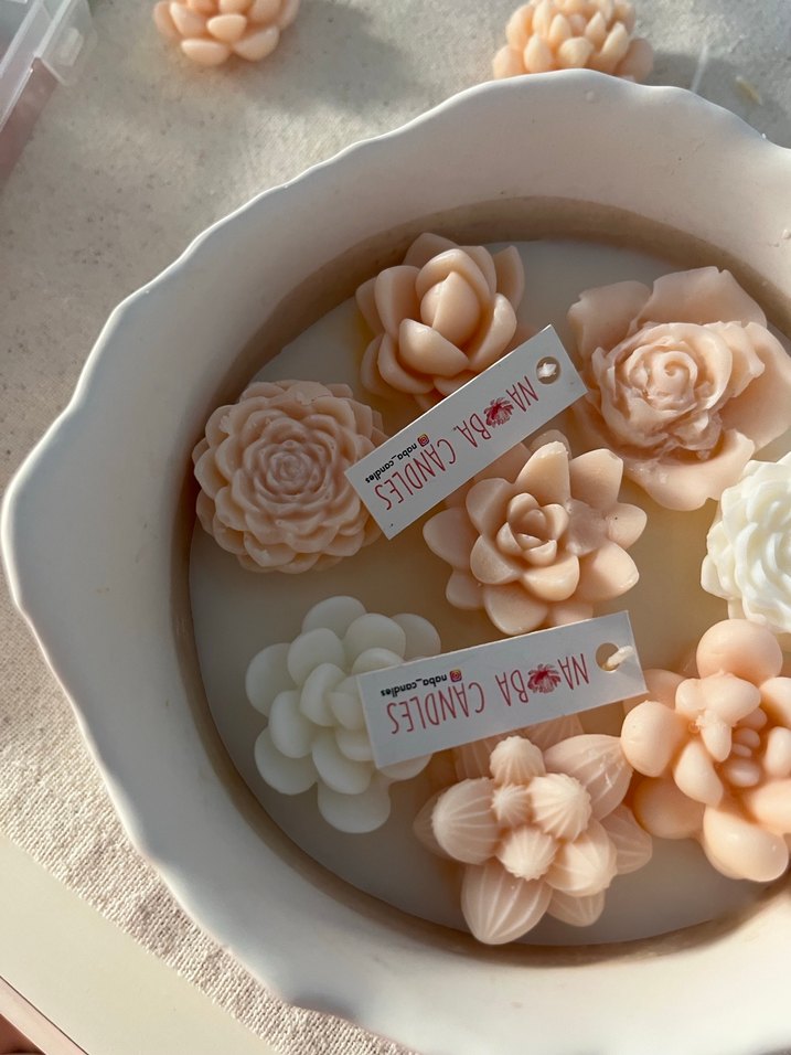 Pastel Renkli Çiçek Şeklinde Mum Seti - Görsel 4