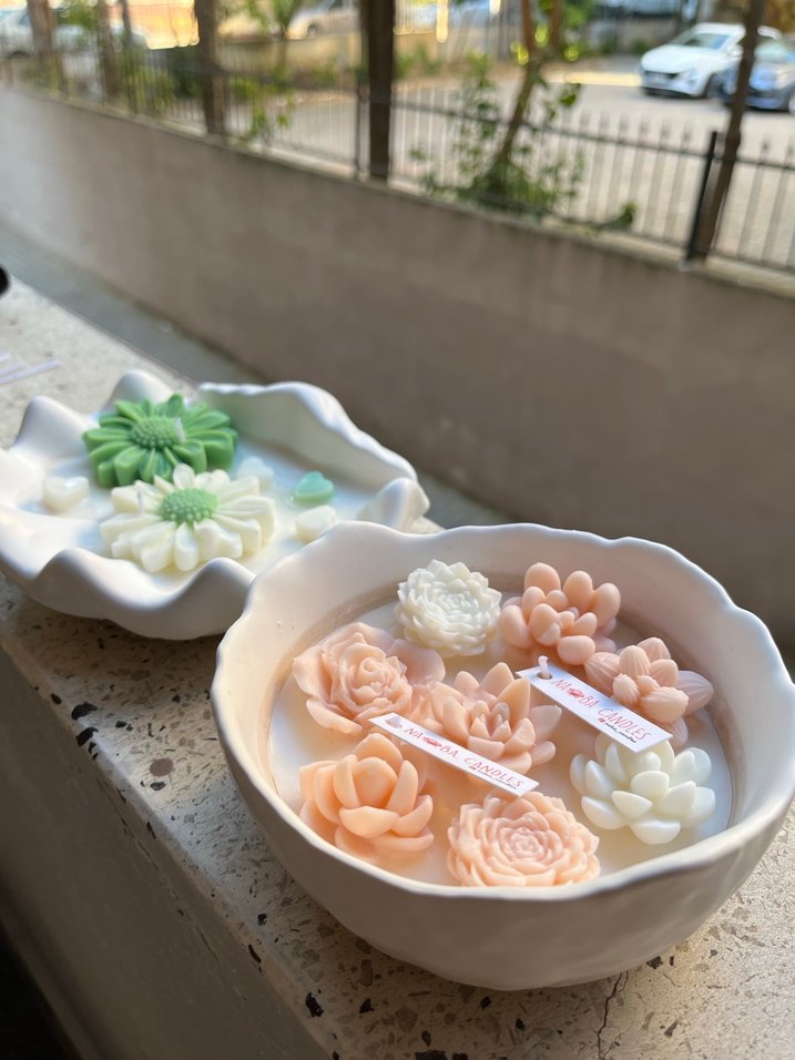 Pastel Renkli Çiçek Şeklinde Mum Seti - Görsel 3