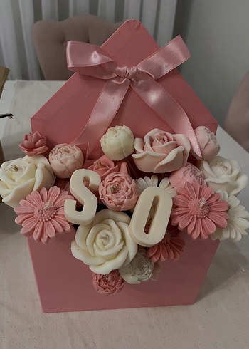 Pastel Pembe Çiçekli Dekoratif Mum - Görsel 5