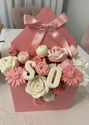 Pastel Pembe Çiçekli Dekoratif Mum - Görsel 6