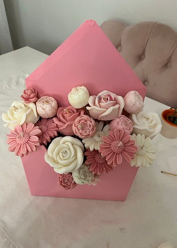 Pastel Pembe Çiçekli Dekoratif Mum - Görsel 4