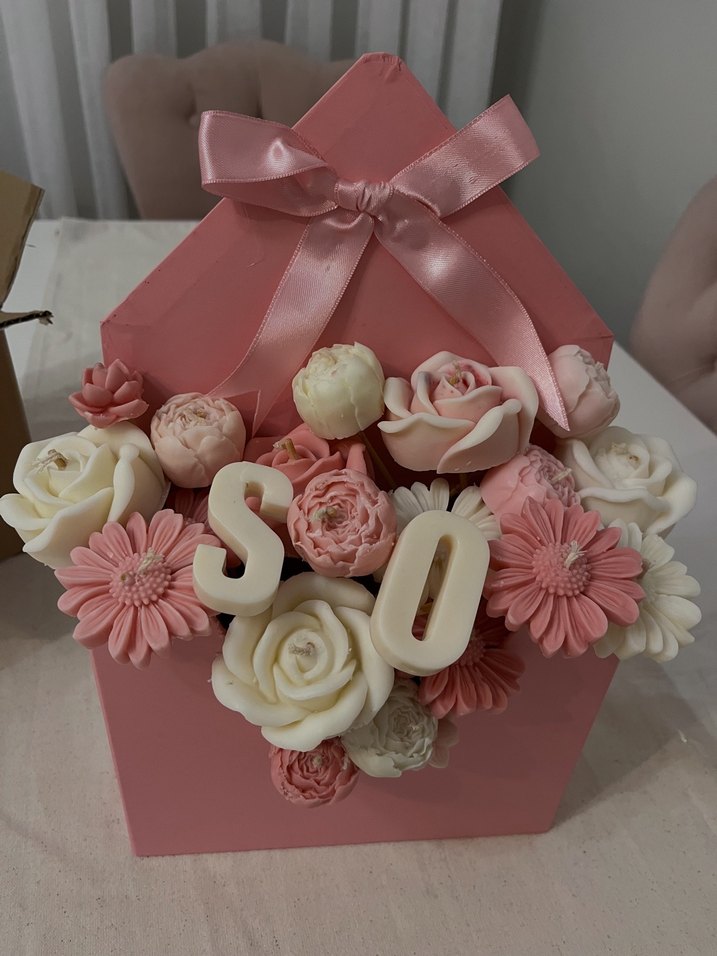 Pastel Pembe Çiçekli Dekoratif Mum - Görsel 5