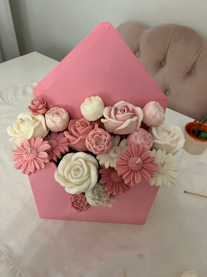 Pastel Pembe Çiçekli Dekoratif Mum - Görsel 4