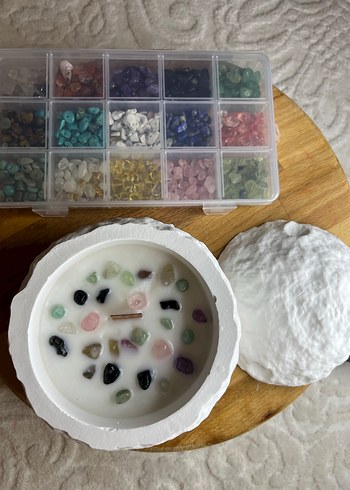 Beyaz Taş Görünümlü Mum ve Taş Süslemeli - Görsel 5