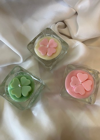 Yeşil Yonca Şekilli Mum ve Cam Mumluk 1 adet fiyattır - Görsel 5