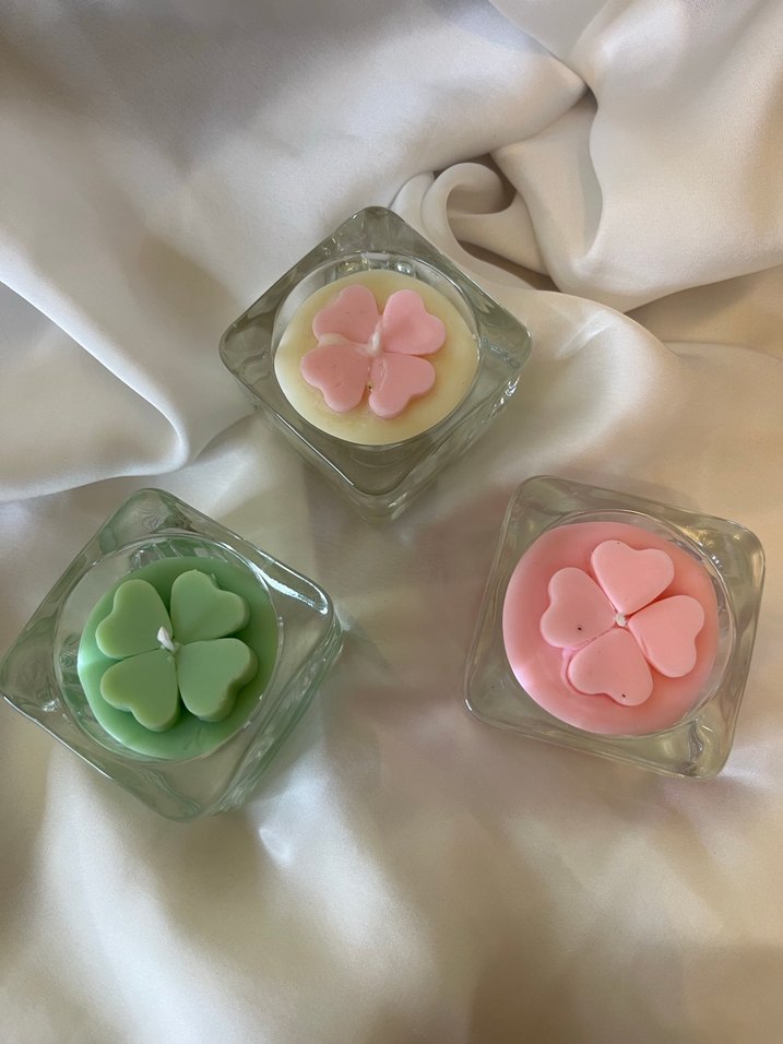 Yeşil Yonca Şekilli Mum ve Cam Mumluk 1 adet fiyattır - Görsel 5