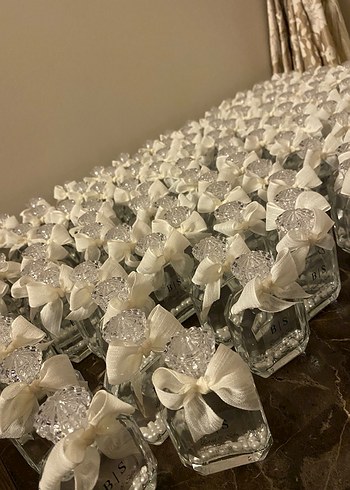 Beyaz Kurdeleli Cam Şişe Hediyelik - Görsel 7