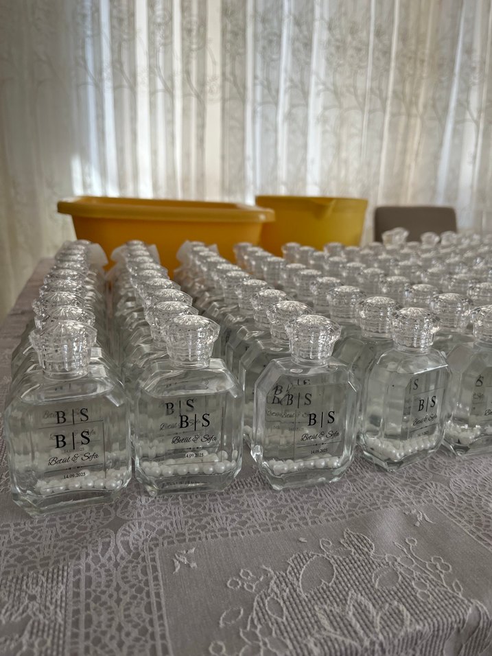 Beyaz Kurdeleli Cam Şişe Hediyelik - Görsel 3