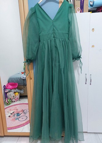 Uzun Kol Drapeli Yeşil Bohem Elbise - Görsel 2