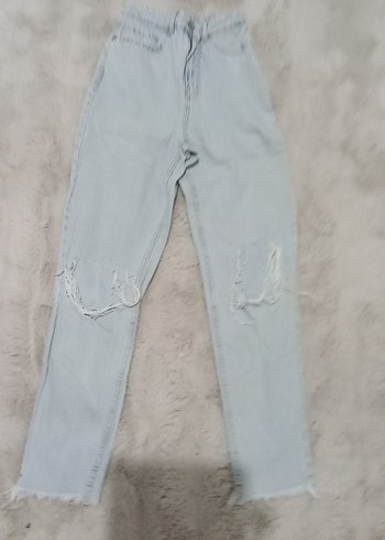 Gri Kadın Kot Pantolon, Bol Kesim, Midi Boy - Görsel 2