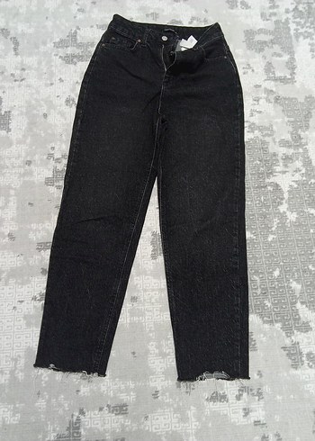 Siyah Bol Kesim Midi Denim Kadın Jean - Görsel 4