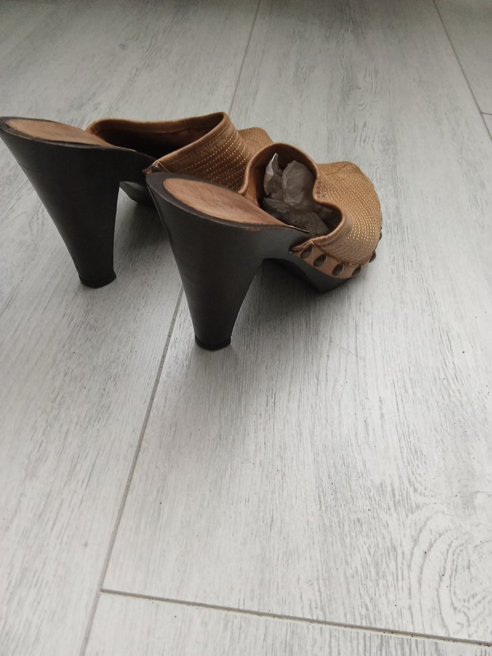 Bej Yılan Desenli Platform Topuklu Kadın Terlik - Görsel 4