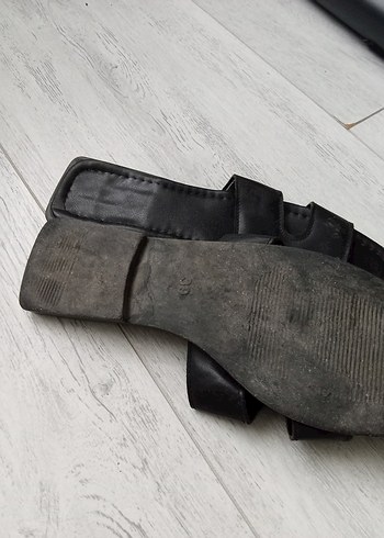 Siyah Deri Kadın Terlik, Tokalı, Topuklu - Görsel 3