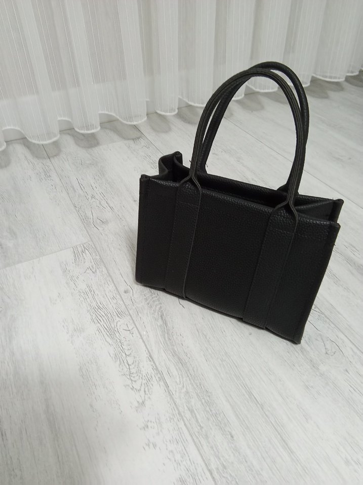 Siyah Deri Fermuarlı Tote Çanta - Görsel 3
