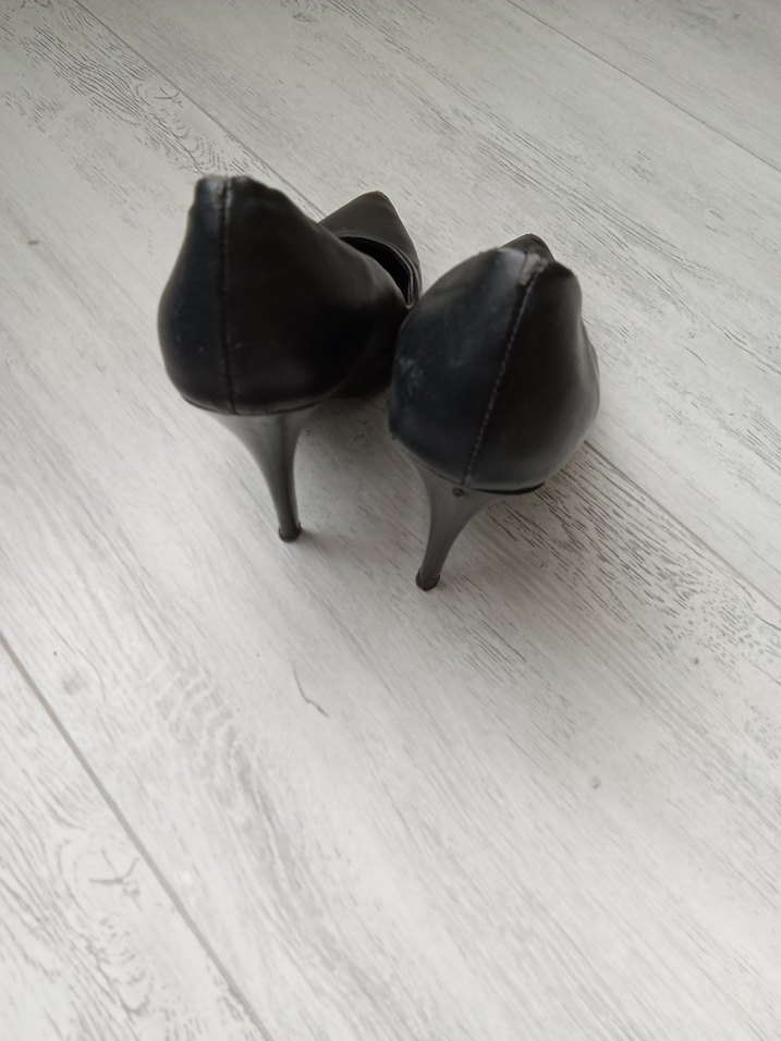 Siyah Deri Stiletto Topuklu Kadın Ayakkabı - Görsel 4