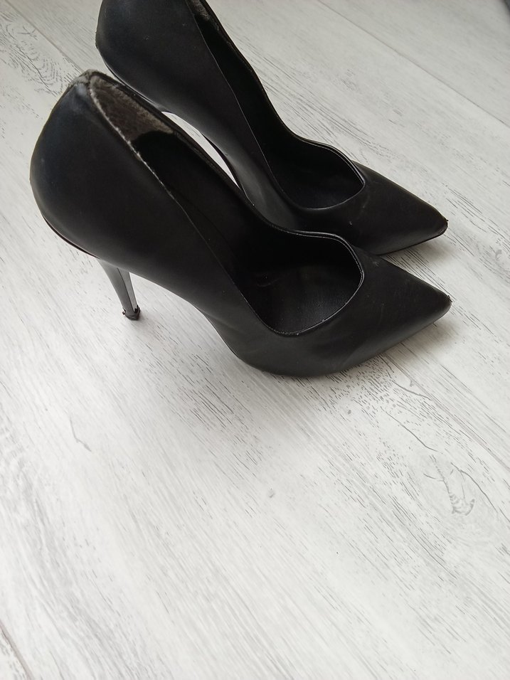 Siyah Deri Stiletto Topuklu Kadın Ayakkabı - Görsel 2