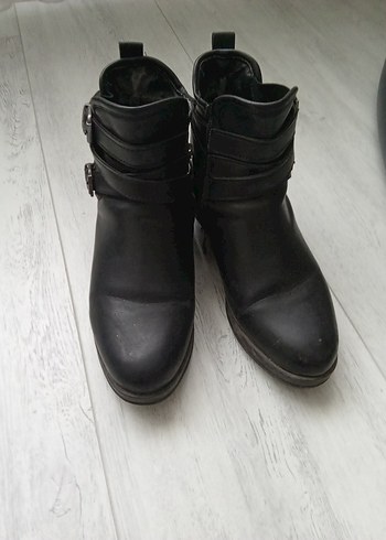 Siyah Deri Tokalı Blok Topuk Kadın Bot - Görsel 3