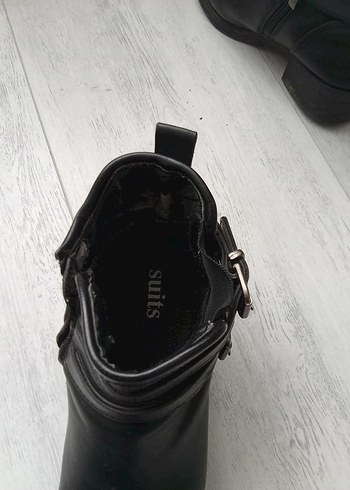 Siyah Deri Tokalı Blok Topuk Kadın Bot - Görsel 5