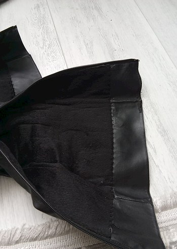 Siyah Deri Diz Üstü Gotik Topuklu Çizme - Görsel 10