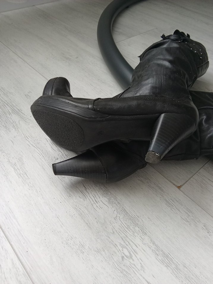 Siyah Deri Gotik Yüksek Topuklu Dizüstü Çizme - Görsel 5