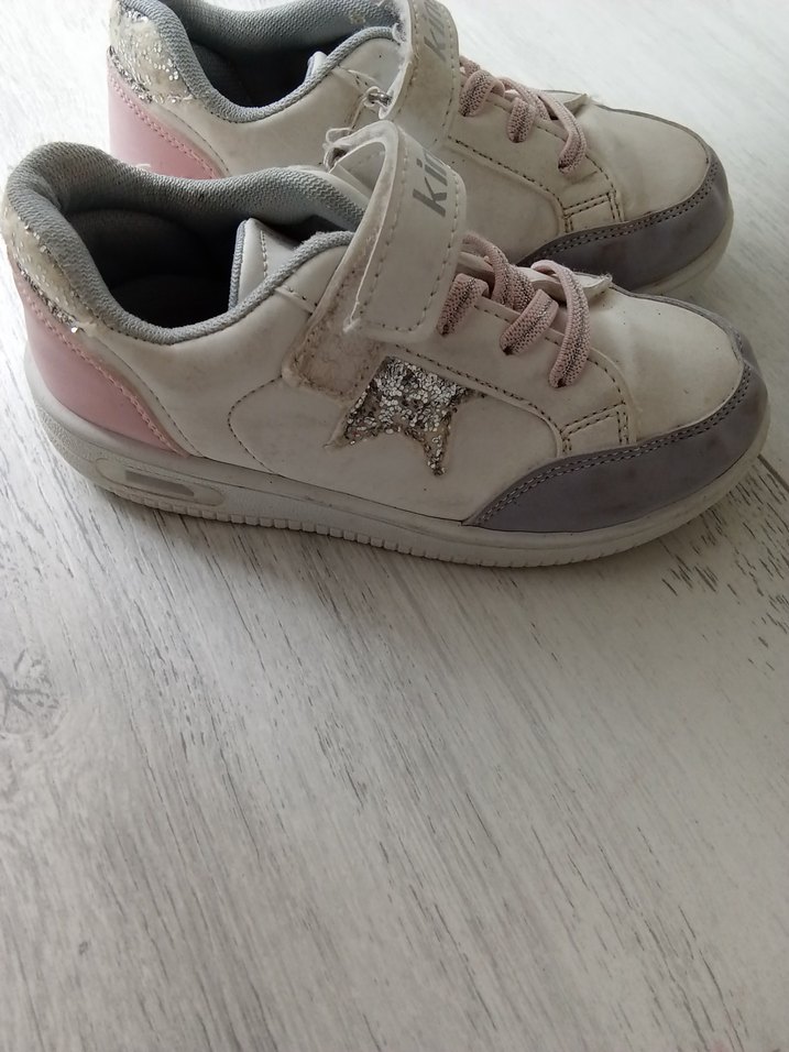 Kız Çocuk Beyaz Gri Cırtlı Spor Ayakkabı - Görsel 4