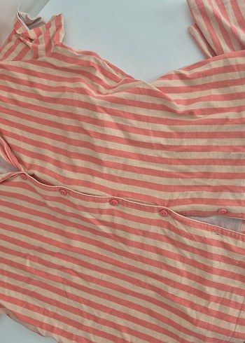 Düğmeli Pembe Çizgili penti pijama takımı