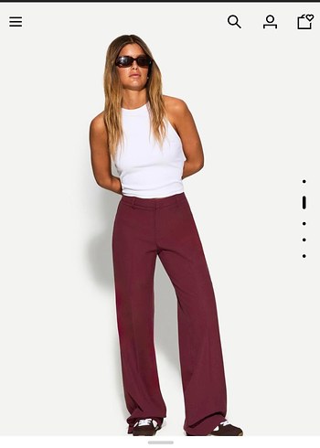 Bershka Bordo Kadın Kumaş Bol Kesim Pantolon