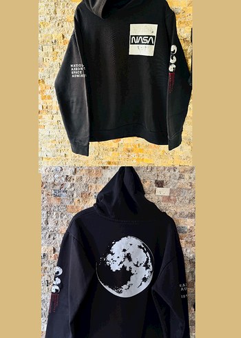 Siyah Kapüşonlu NASA Baskılı Sweatshirt - Görsel 3