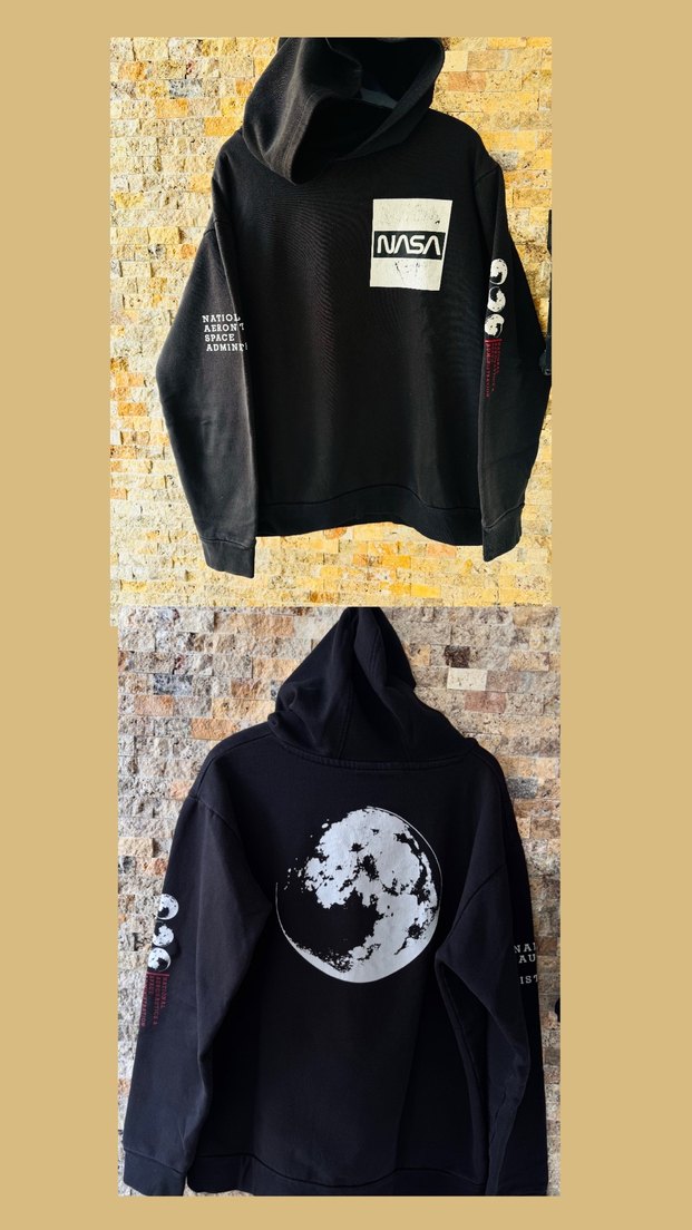 Siyah Kapüşonlu NASA Baskılı Sweatshirt - Görsel 3