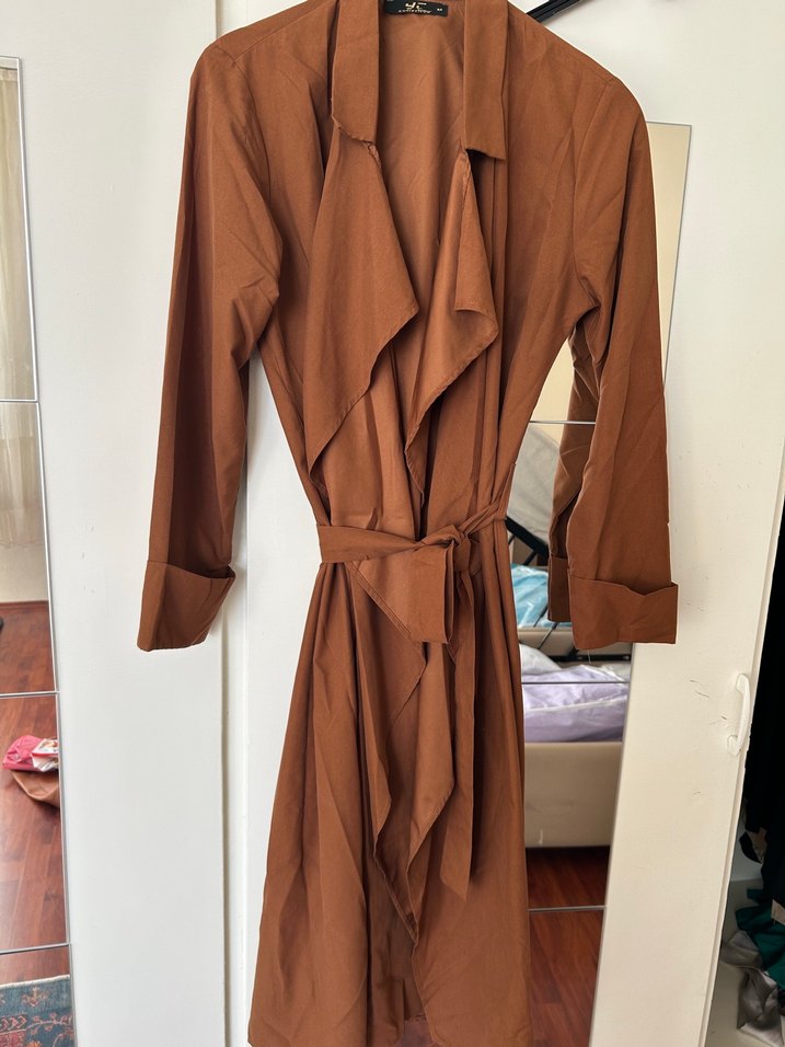 Drapeli Kahverengi Midi Kadın Trençkot - Görsel 2