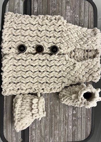 Gri Örgü Kapüşonlu Uzun Hamile Kazak - Görsel 2