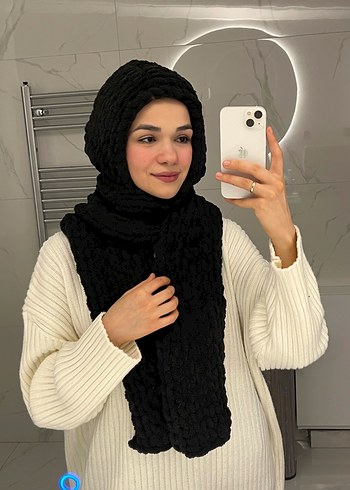 Siyah Örgü Kadın Atkılı bere - Görsel 2