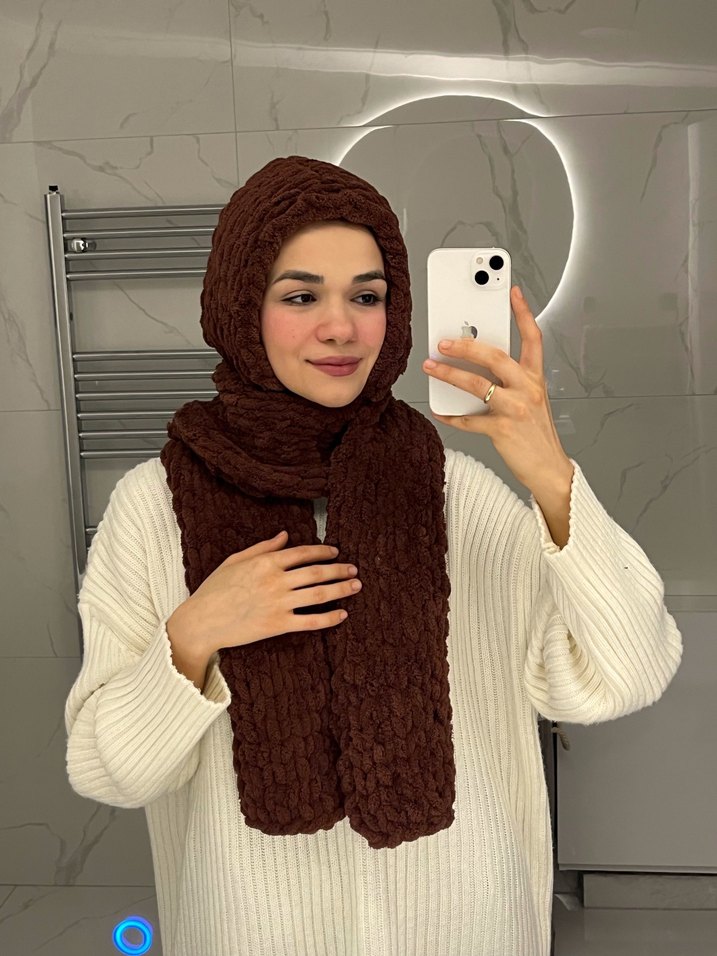 Bordo Örgü Kadın bereli atkı balaklava - Görsel 3