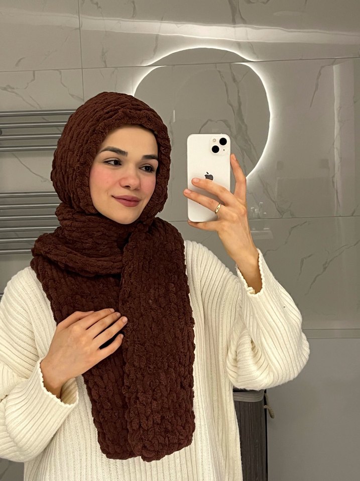 Bordo Örgü Kadın bereli atkı balaklava - Görsel 2