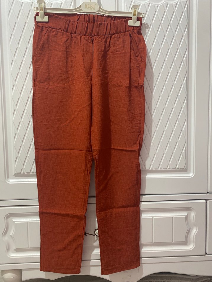 Kahverengi Kemerli Uzun Keten Tunik - Görsel 2