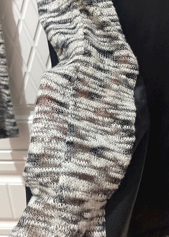 Siyah Gri Uzun Kollu Triko Kadın Elbise - Görsel 2